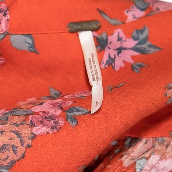 Free People Women's Shirt Button Up Floral Tie Front Boho Oversized Crop Top S - Picture 3 of 9